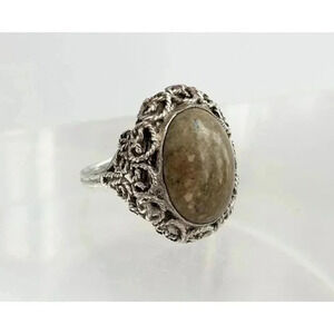 Sterling Silver Natural Agate Stone Ring - Size 7.25